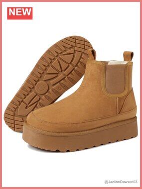 Faux Suede Platform Ankle Chelsea Boots Slip On Winter Snow Booties